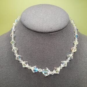 Vintage 1950s Aurora Borealis Crystal Bead Single Strand Necklace, 15 Inches